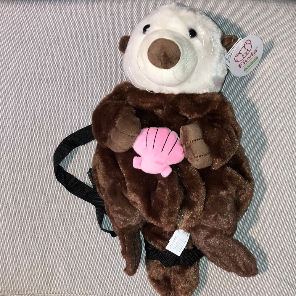 Fiesta Brown Otter Plush with Pink Shell stuffed animal backpack NWT